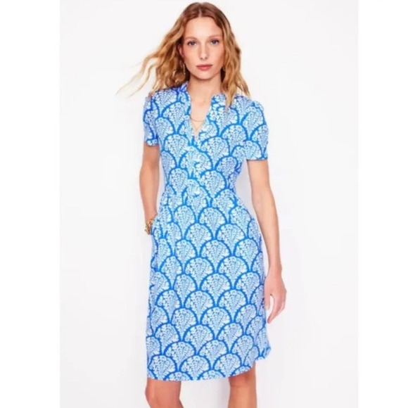 Boden Dresses & Skirts - Boden Naomi Short Jersey Dress 10R Blue Botanical Flourish Mono Print Pockets